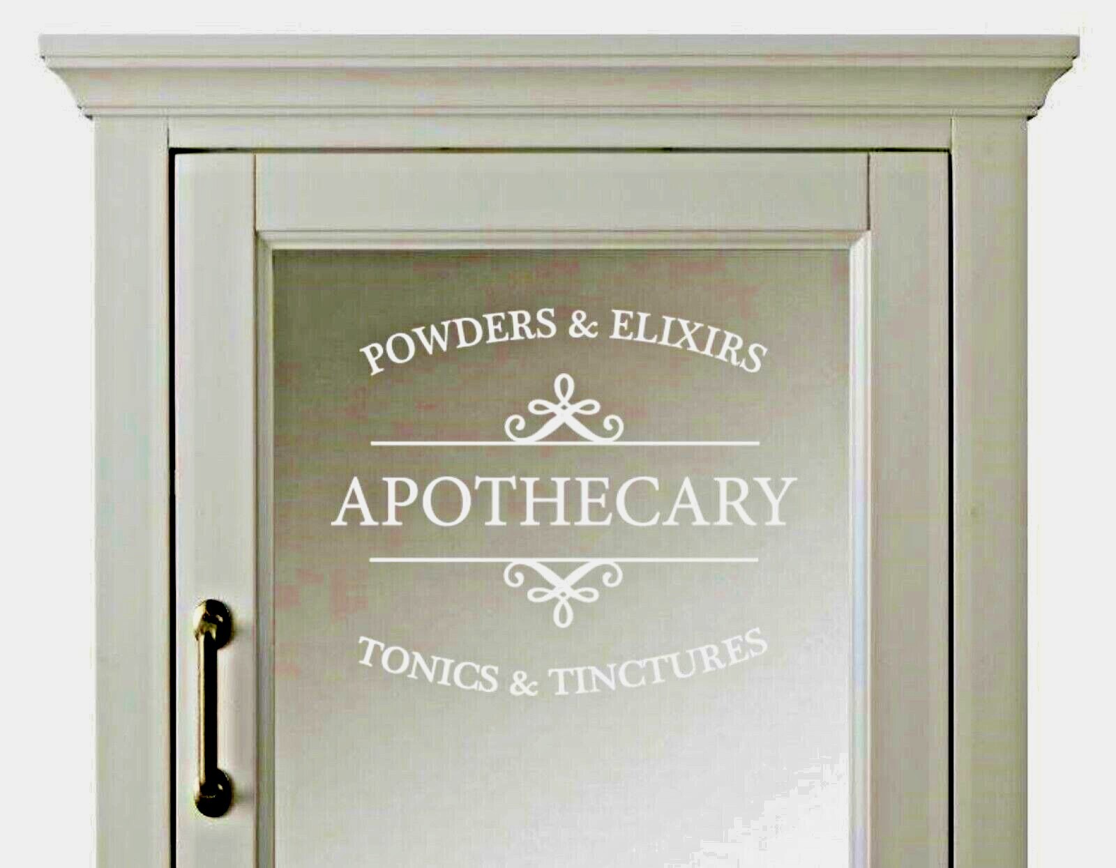Apothecary Powders Elixers Tonics Tinctures- Vinyl Decal Bathroom Medicine Cabin
