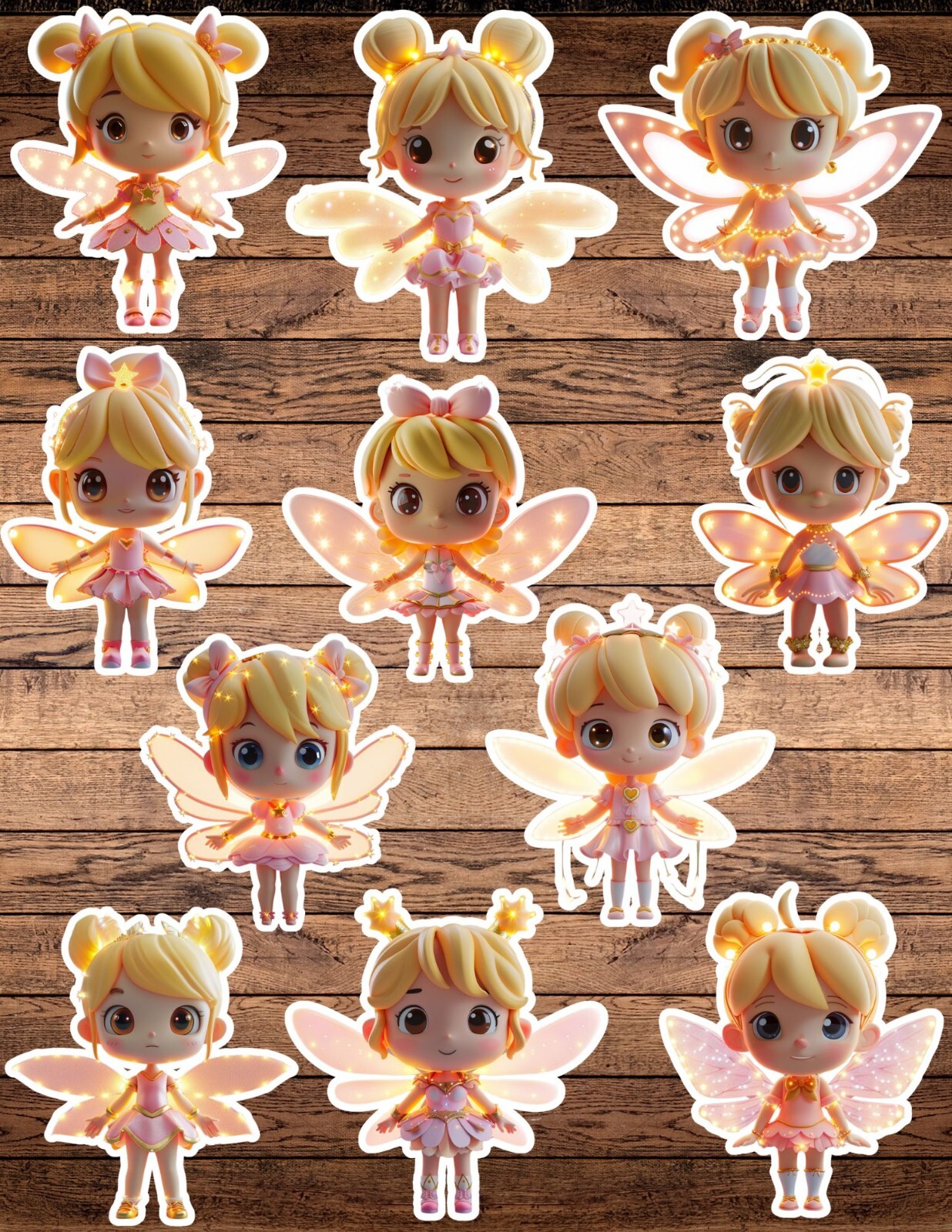 Cute Glowing Fairy Cut Vinyl Stickers Set Notebook Laptop Waterbottle
