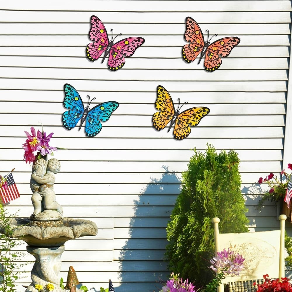 Durable Iron Butterfly Wall Decor – 9.6” Hanging Art for All Seasons – 4 Count
