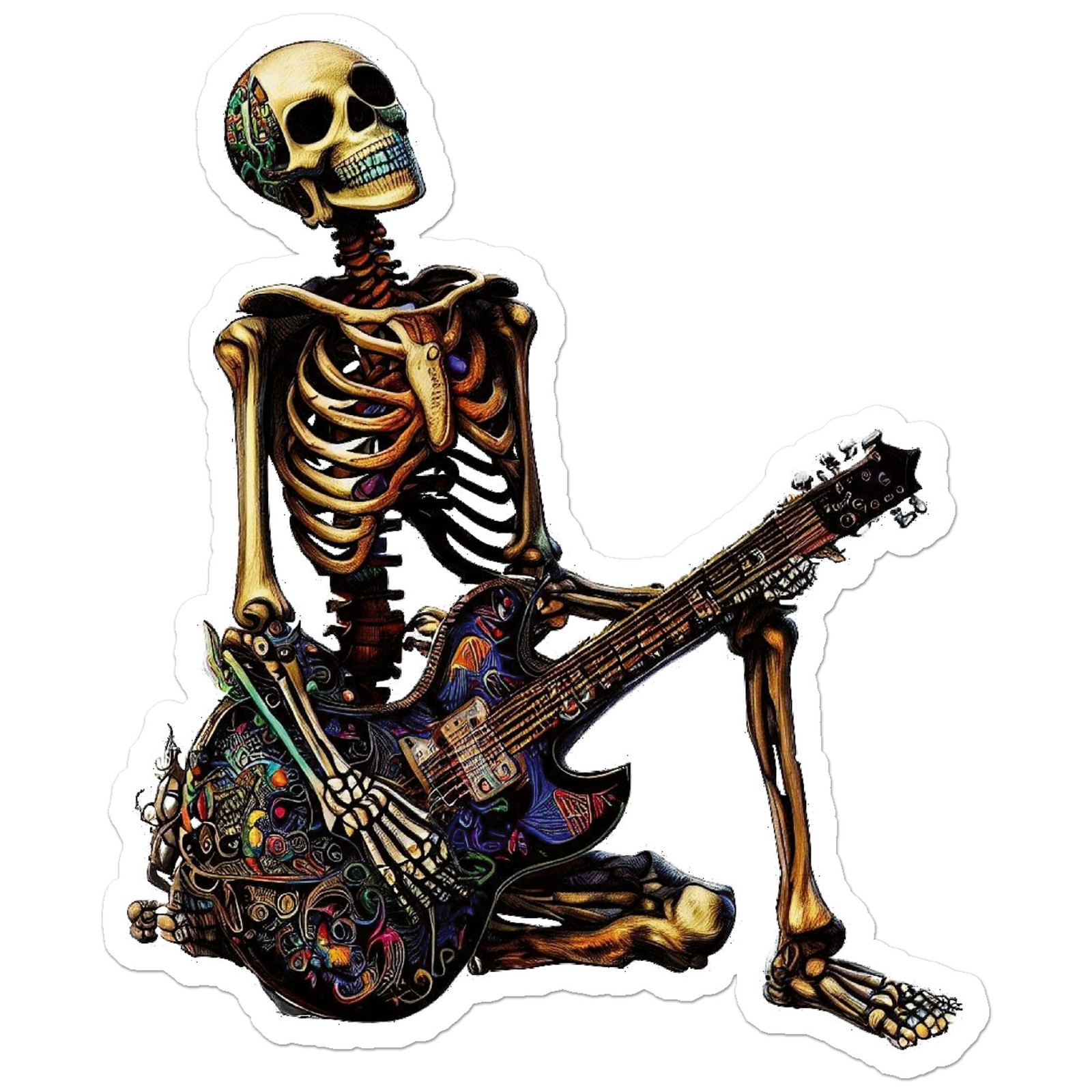Skeleton Guitar Player – Vinyl Decal Sticker – Car Window Laptop – ebn9121