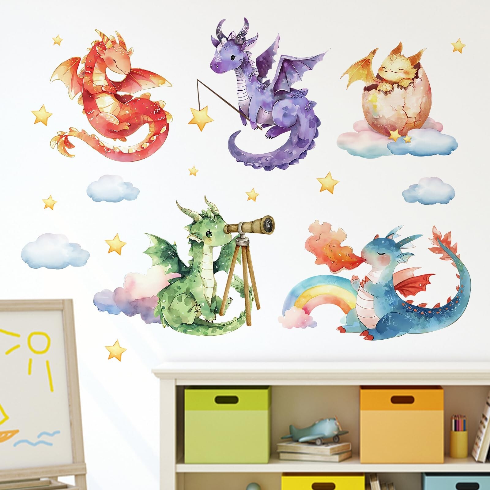 Mfault Baby Dragon Wall Decals Stickers, Watercolor Dragon Eggs Decoration Nu…