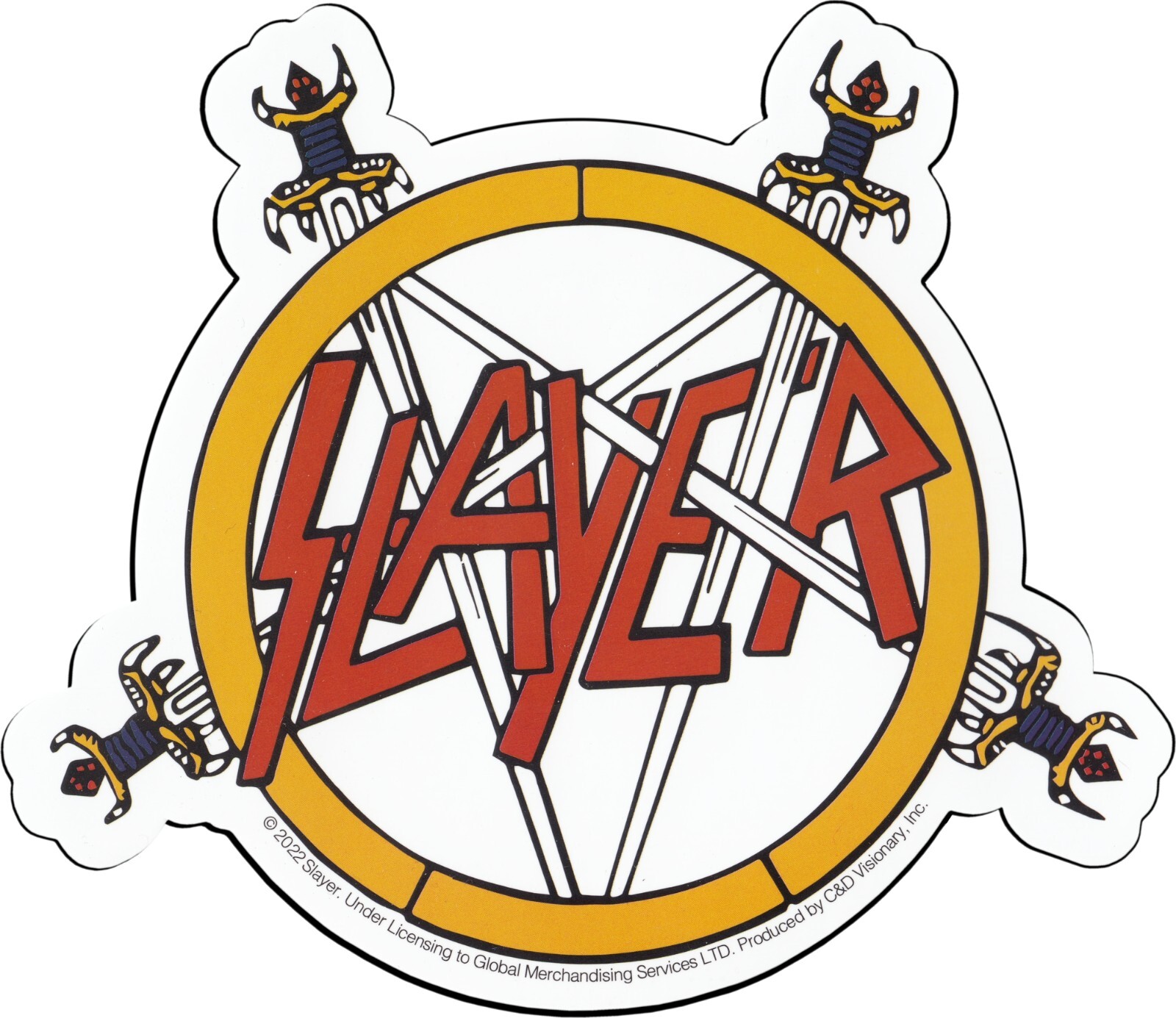 Sticker – Slayer Pentagram Four Sword Logo 5" x 5.5" Die Cut #5989