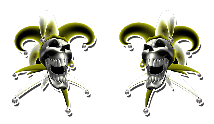 Clown Sticker Evil Jester Skull Green Red Yellow Purple Orange Blue 2 PACK OPEN