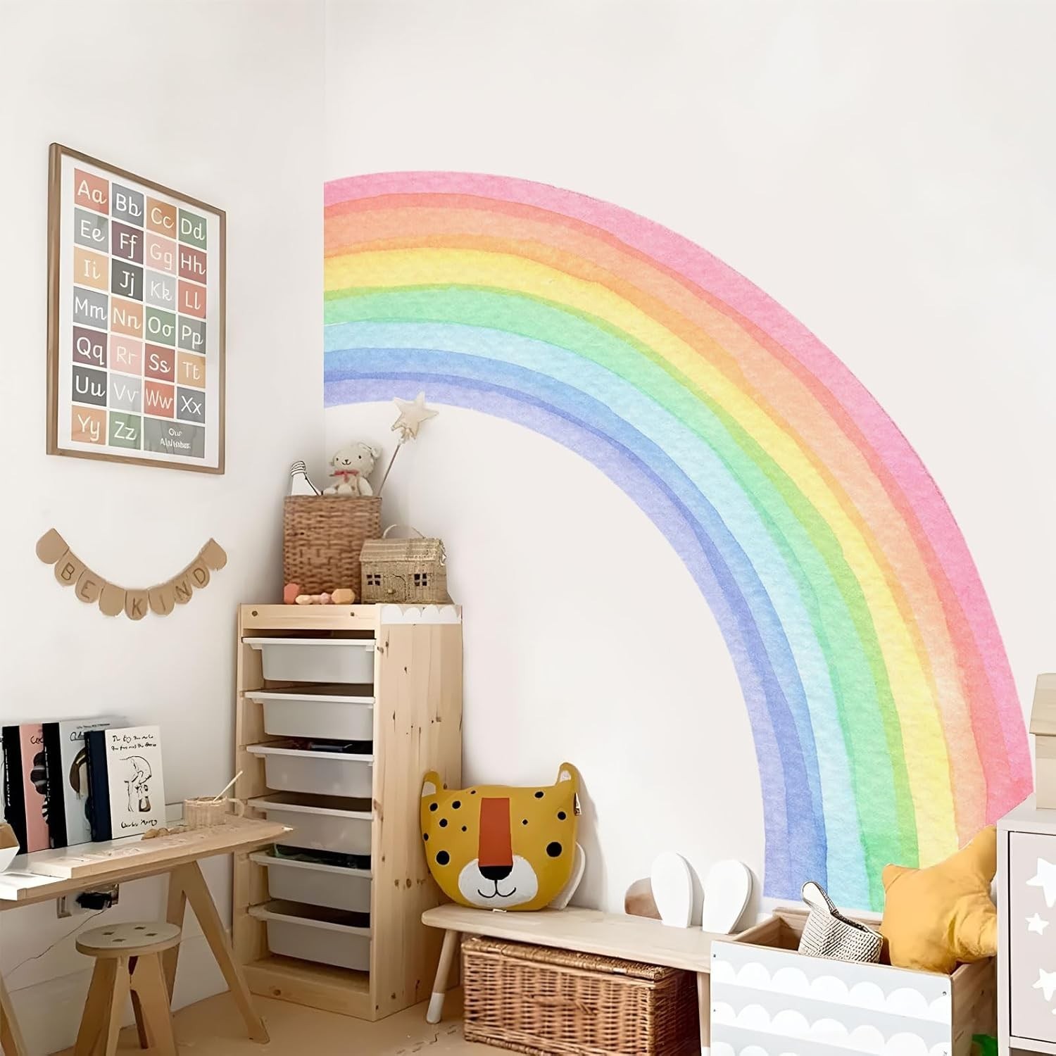 55"x63" Large Rainbow Wall Stickers, Mural Watercolor Half Rainbow Wall Decal…