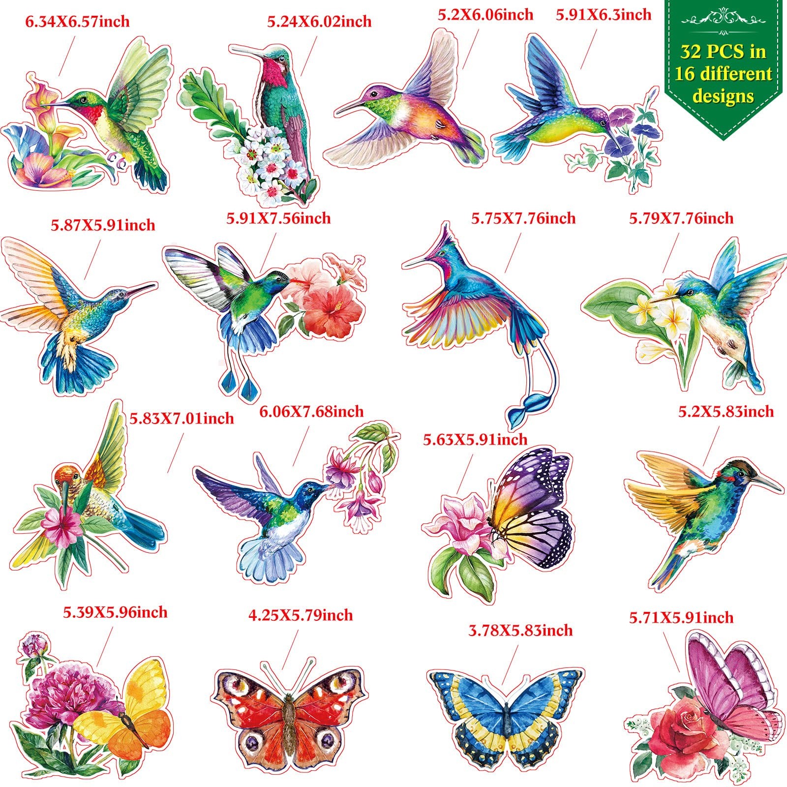 Pajean 32 Pieces Hummingbird Window Clings Anti Collision As Pictures Shown