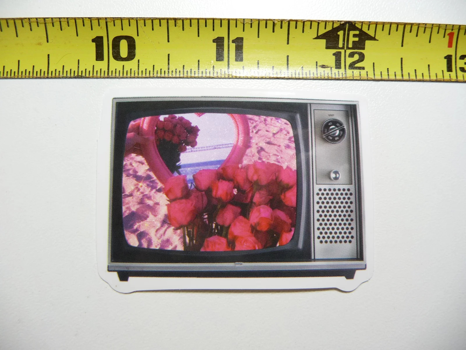 RETRO VALENTINE'S DAY FLOWERS SMALL STICKER DECAL SCREEN IMAGE OLD TV FUNNY