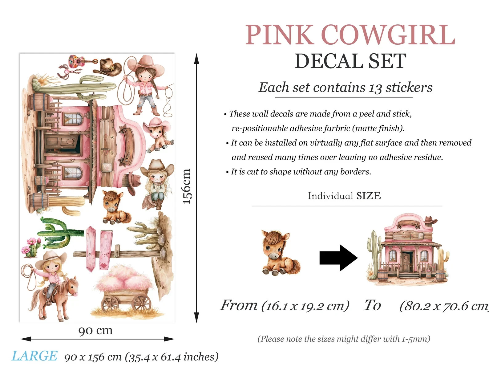 Desert Cowgirl Adventure Cactus Horses – Girls' Room Decor – BR462