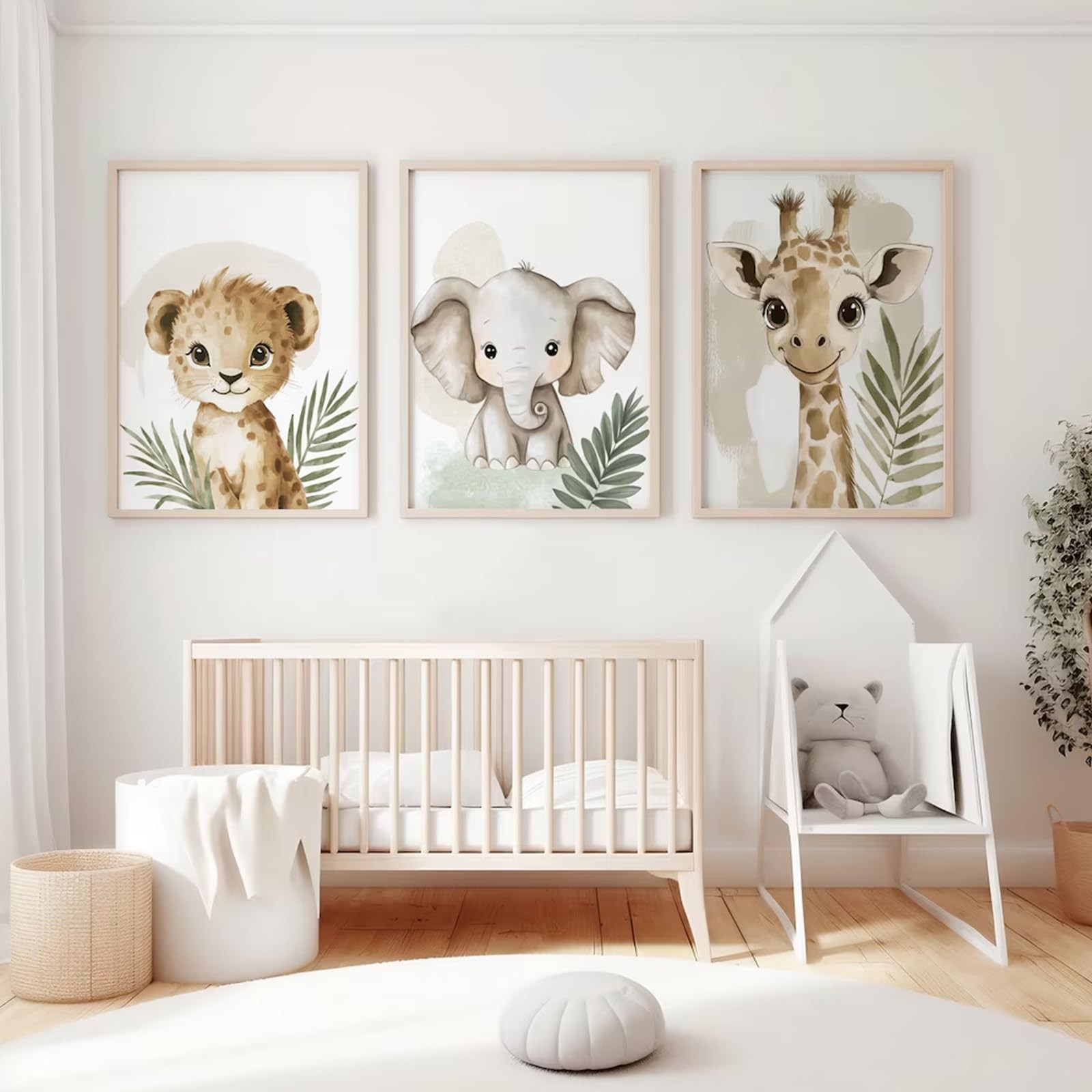 Lhoiplme Nursery Animal Wall Art Decor Baby Boy Kids Room Pictures Safari Jun…