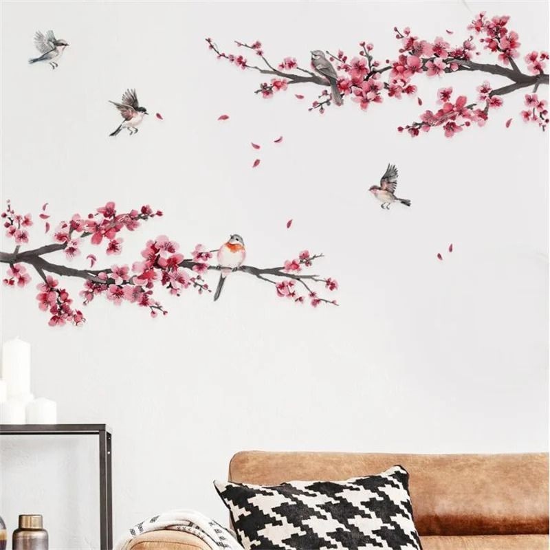 Watercolor Tree Branch Blossom Bird Wall Sticker Bedroom Living Room Background