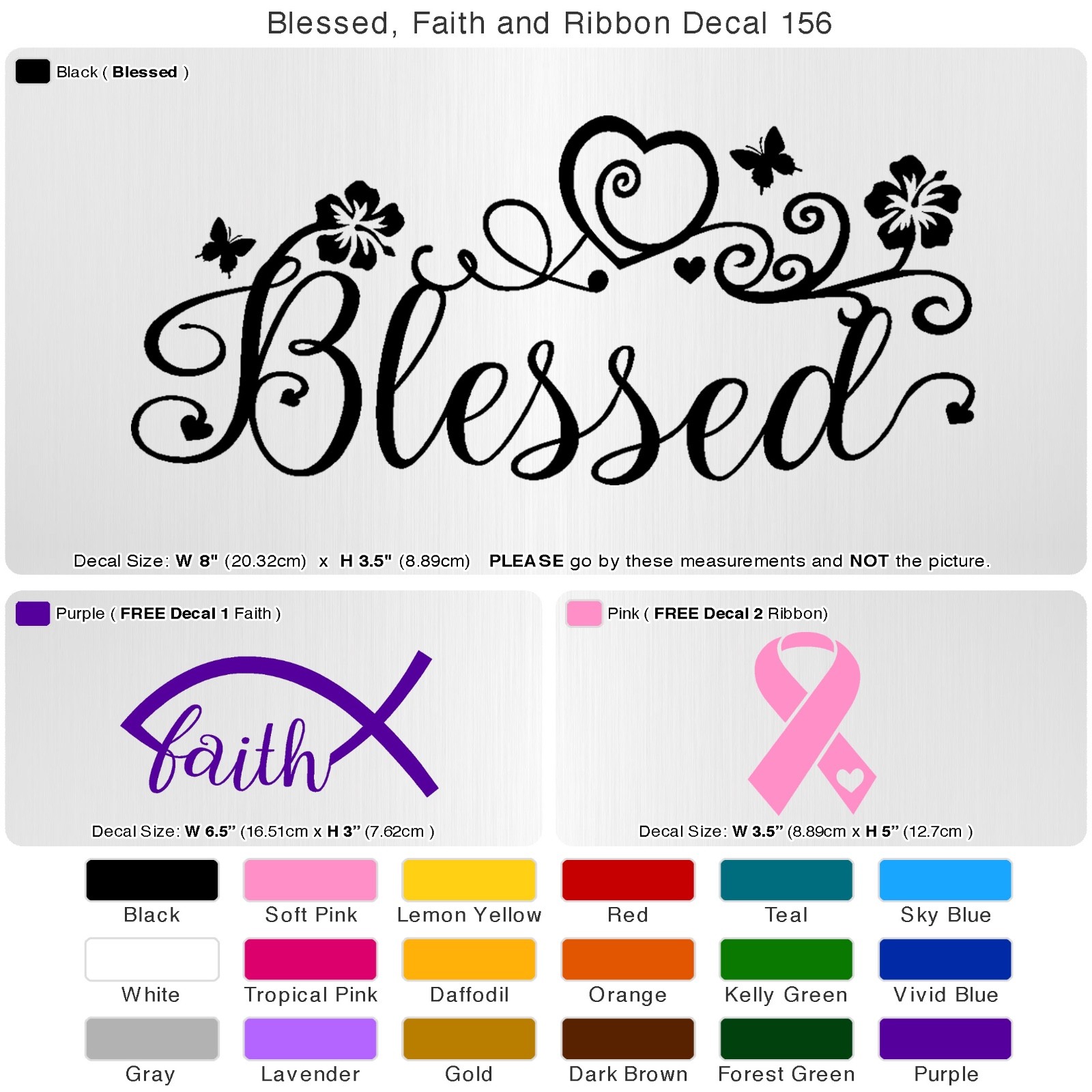 Blessed Ribbon Faith vinyl Truck Car Flower Fish Window Art Sticker Decal 156