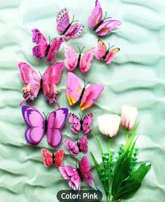 3D Magnetic Butterfly Wall Sticker Reusable PVC 12 Pack Pink Butterflies Asst