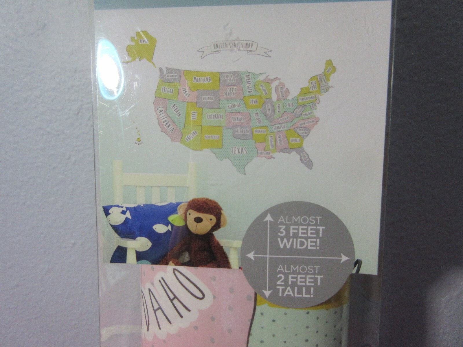 United States USA Map Wall Decor Self Adhesive 3' Home School Office New