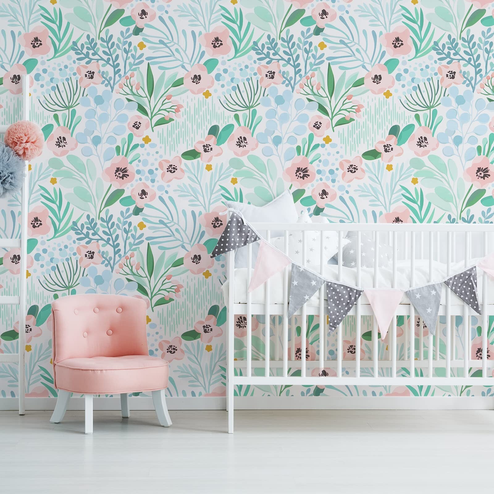 VaryPaper 17.7"x315" Pink/Blue/Green Floral Wallpaper Peel and Stick Wallpa…