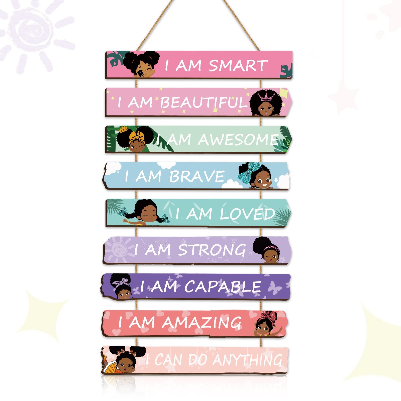 Set of 9 Black Girl Wall Art Decor Wood Motivational Girl Room Wall Art Rainb…