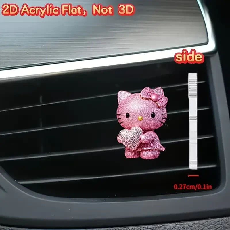 Hello Kitty Acrylic Car Air Freshener -Sparkling Pink Cat Design, Floral Accents