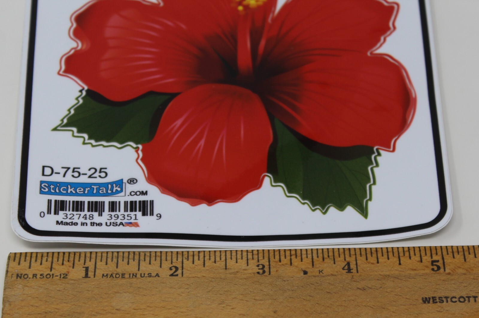 StickerTalk Hibiscus Sticker 4.5"x4.5" Red Vinyl No Border – Made in USA D-75-25