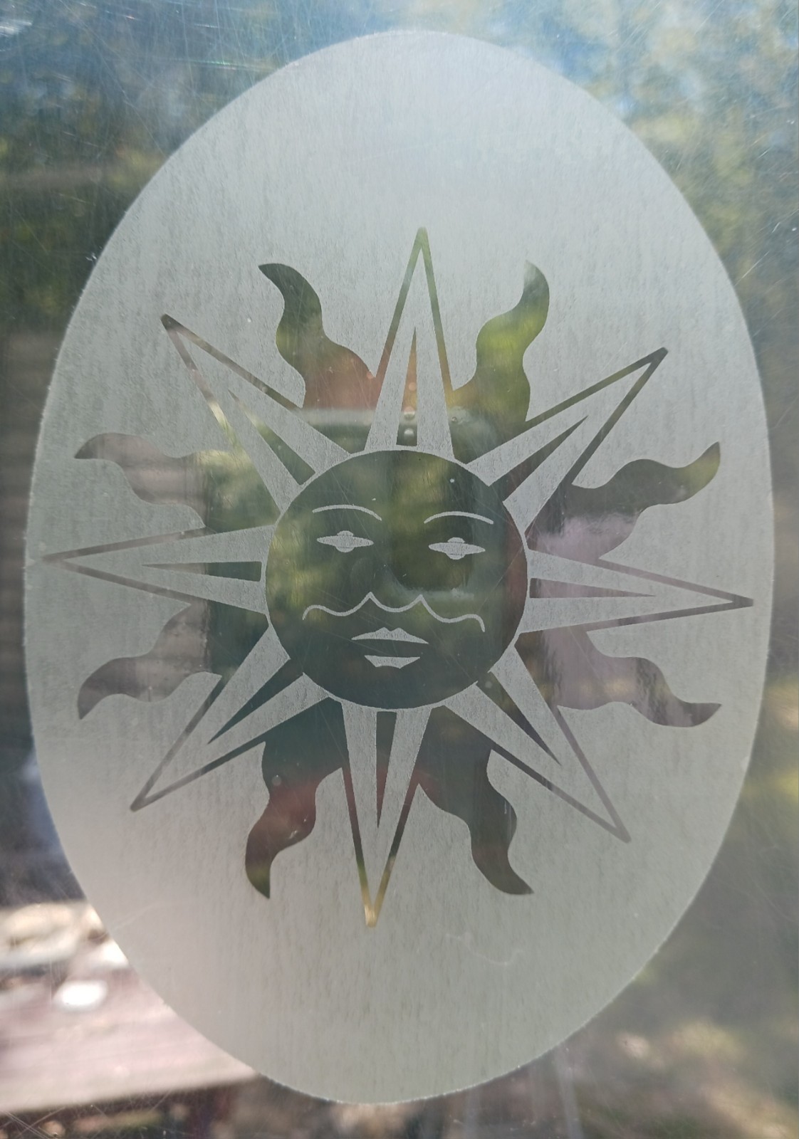Sun Window Decal 4"x6" OVAL Etched Glass Look Cling Removable & Reusable 35