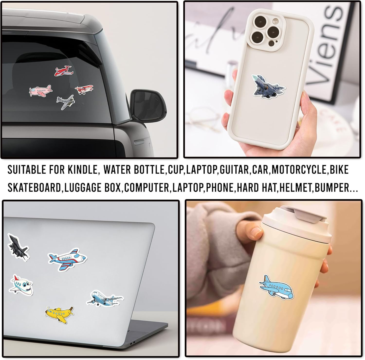 50 Pcs Airplane Vinyl Sticker Waterproof PVC Plane Decals Aircraft Stickers for