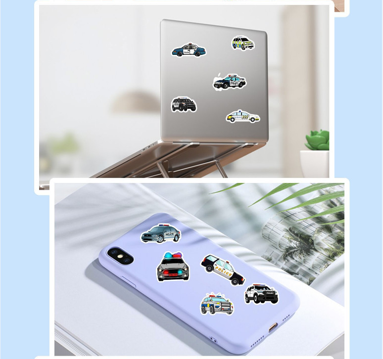 50 Pcs Stickers Police Car Fridge Luggage Skateboard Phone Fridge Helmet Vinyl