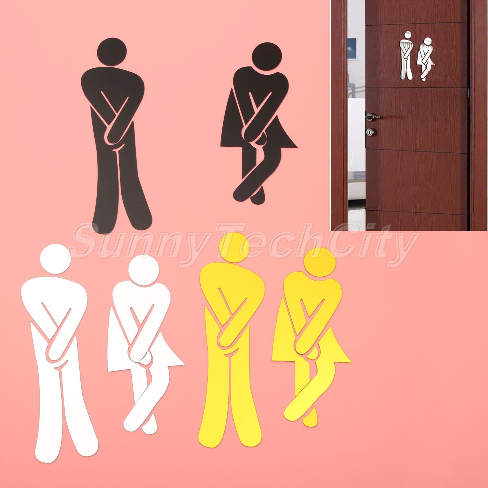Mirror Toilet WC Man Women Decal 3D Washingroom Entrance Sign Art Sticker Decor