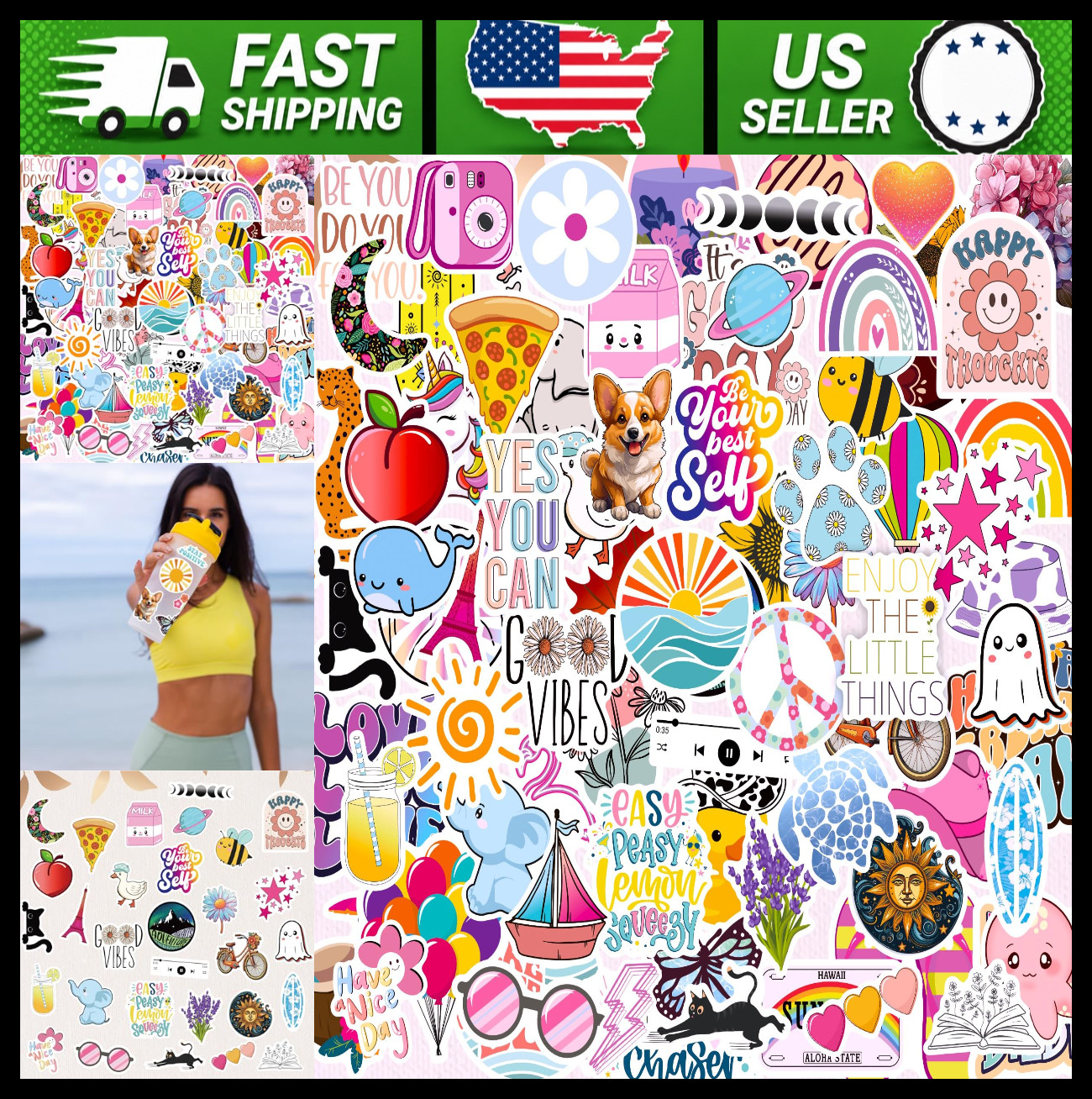 300 Pcs Preppy Summer Stickers for Water Bottles, Laptop, Phone, Cup