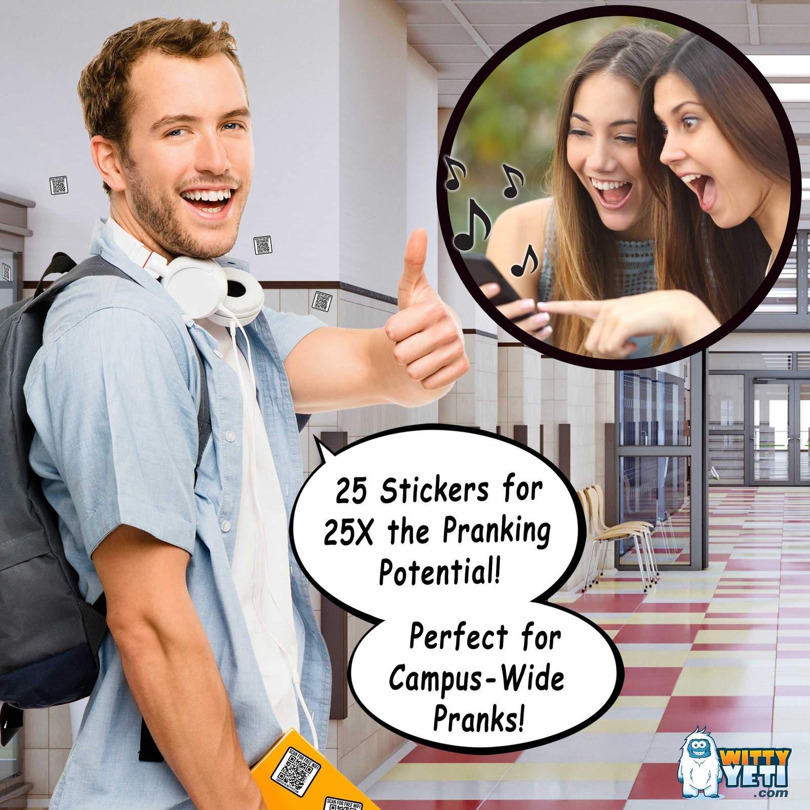 Witty Yeti 2×2 in. Fake Wifi Prank Ad-free QR Code Stickers, 25 Pack