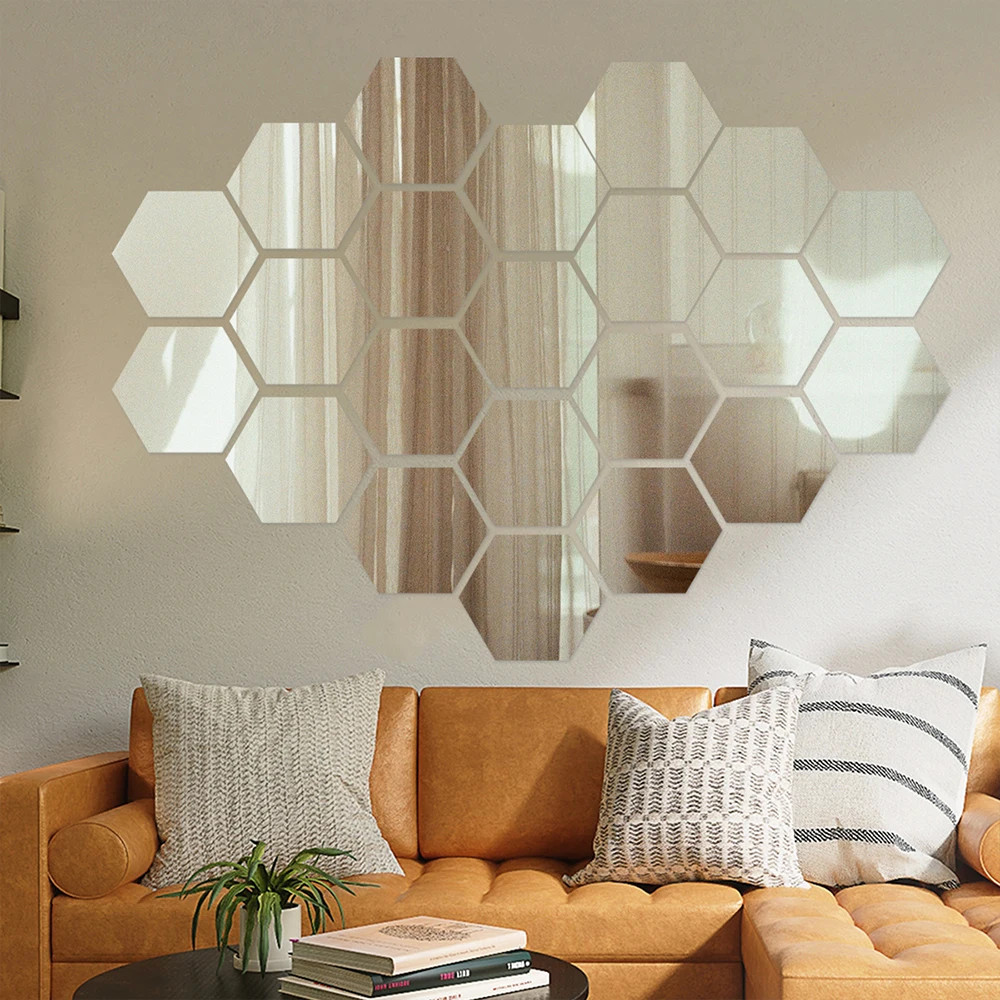 100/1pcs Hexagonal Acrylic Mirror Wall Sticker Mini Mirror Solid Paster