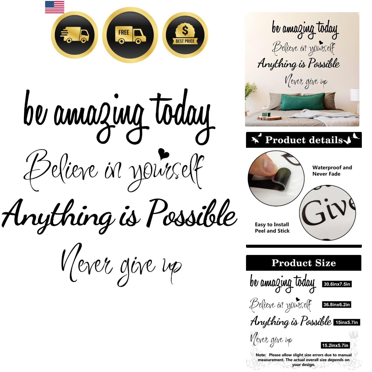 Inspirational Quote Wall Decals Removable Motivational Letter Stickers for Cl…