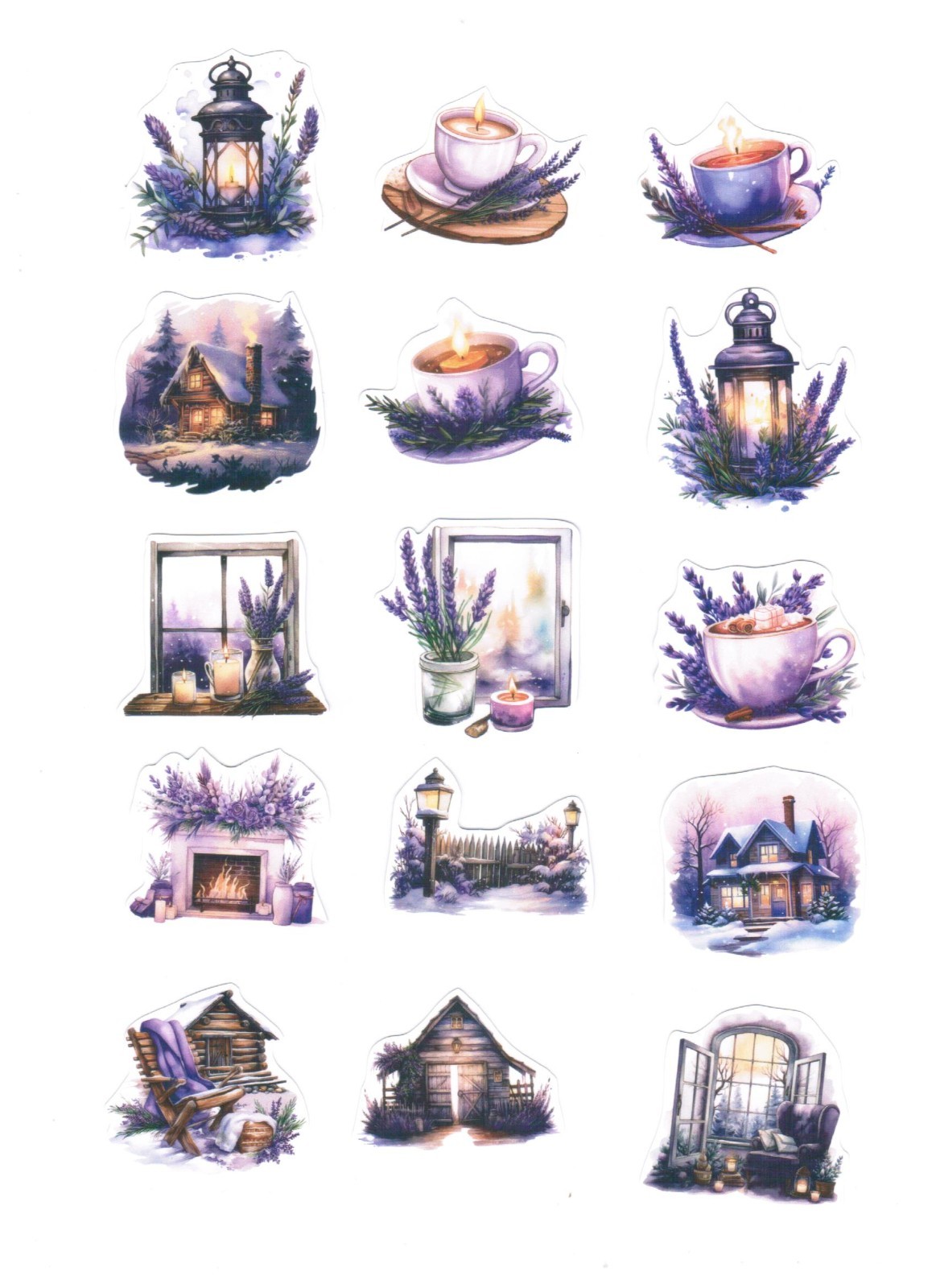 40 Pcs Set Lavender Flowers 2D flat Vintage STICKERS for Scrapbook DIY Planner