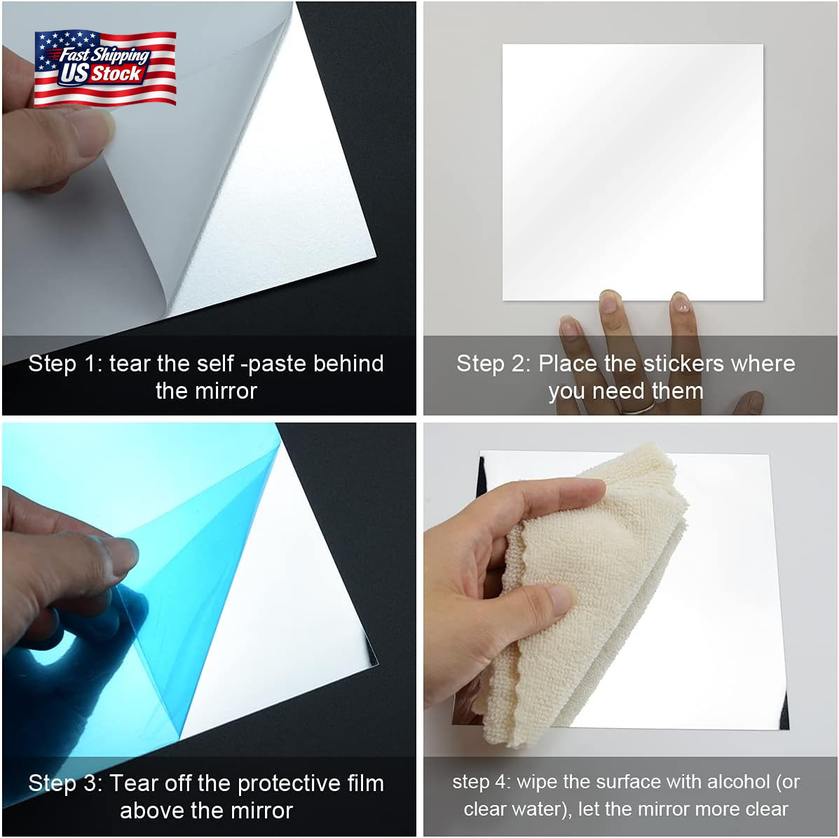 Fantasyon 10 Pieces Flexible Mirror Sheets, Self Adhesive Decorative Plastic Mir