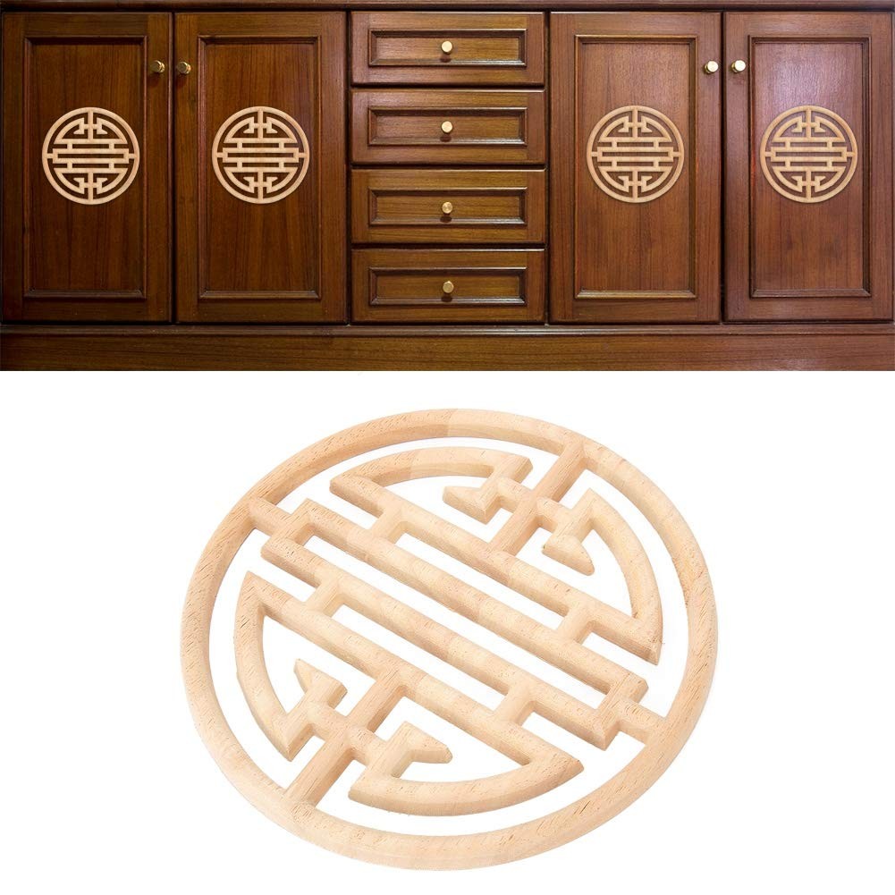 7.9×7.9×0.4in Round Wood Appliques Onlays Chinese Vintage Style Wood Carved A…