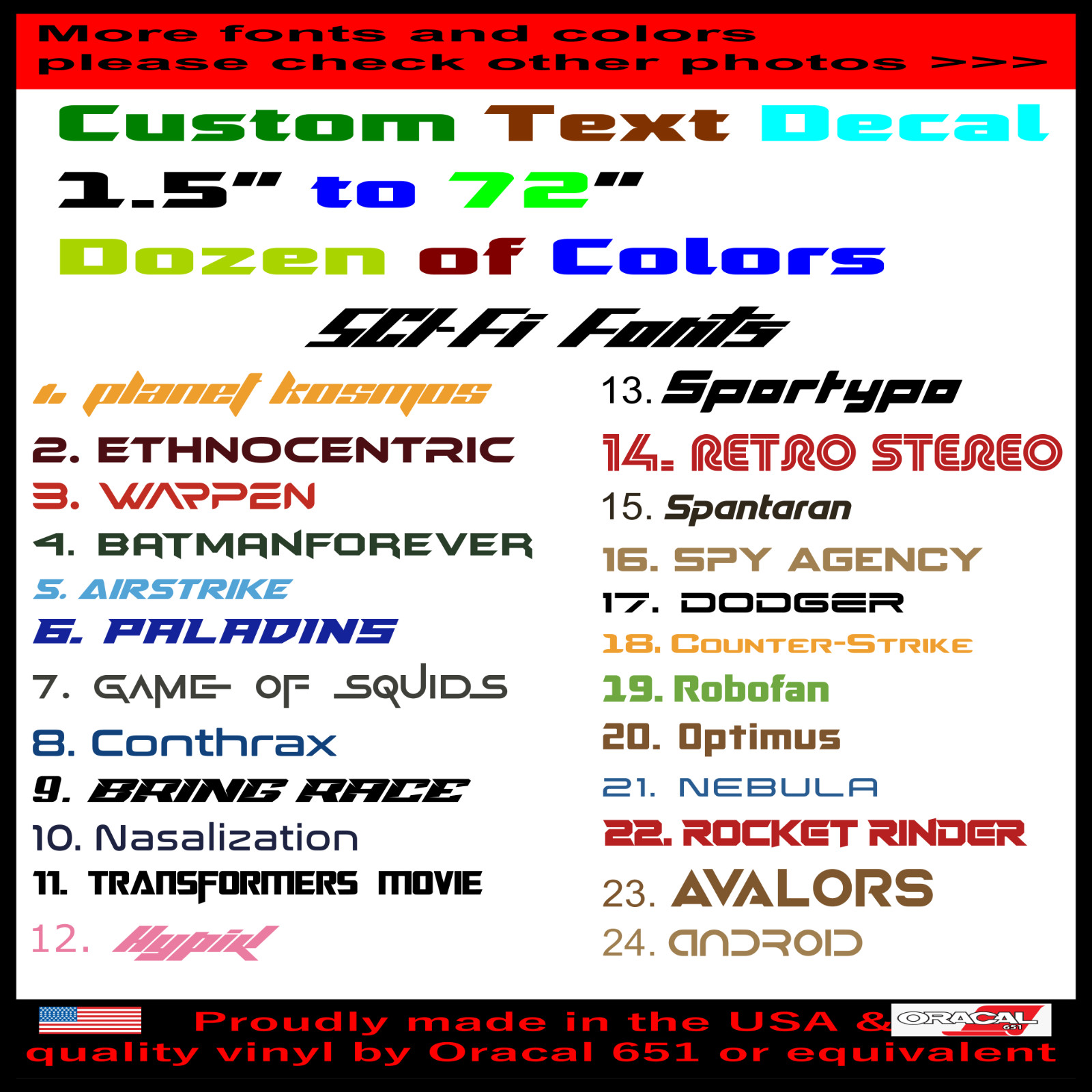 Custom Personalized TEXT NAME Lettering Vinyl Decal Sci-Fi Fonts 7 Years Outdoor