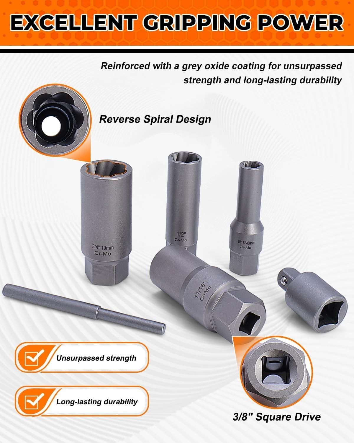 Deep Bolt Extractor Set,16 PCS Impact Bolt & Nut Remover Set, Stripped Lug Nut