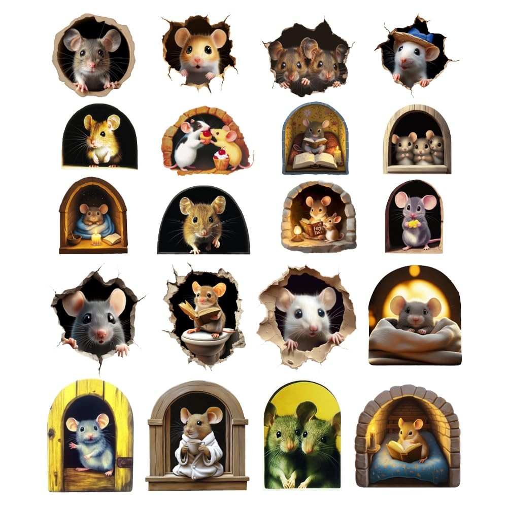 Mouse Hole Wall Stickers 5 x 4.7 inches Realistic Mice Decals for Home Decor