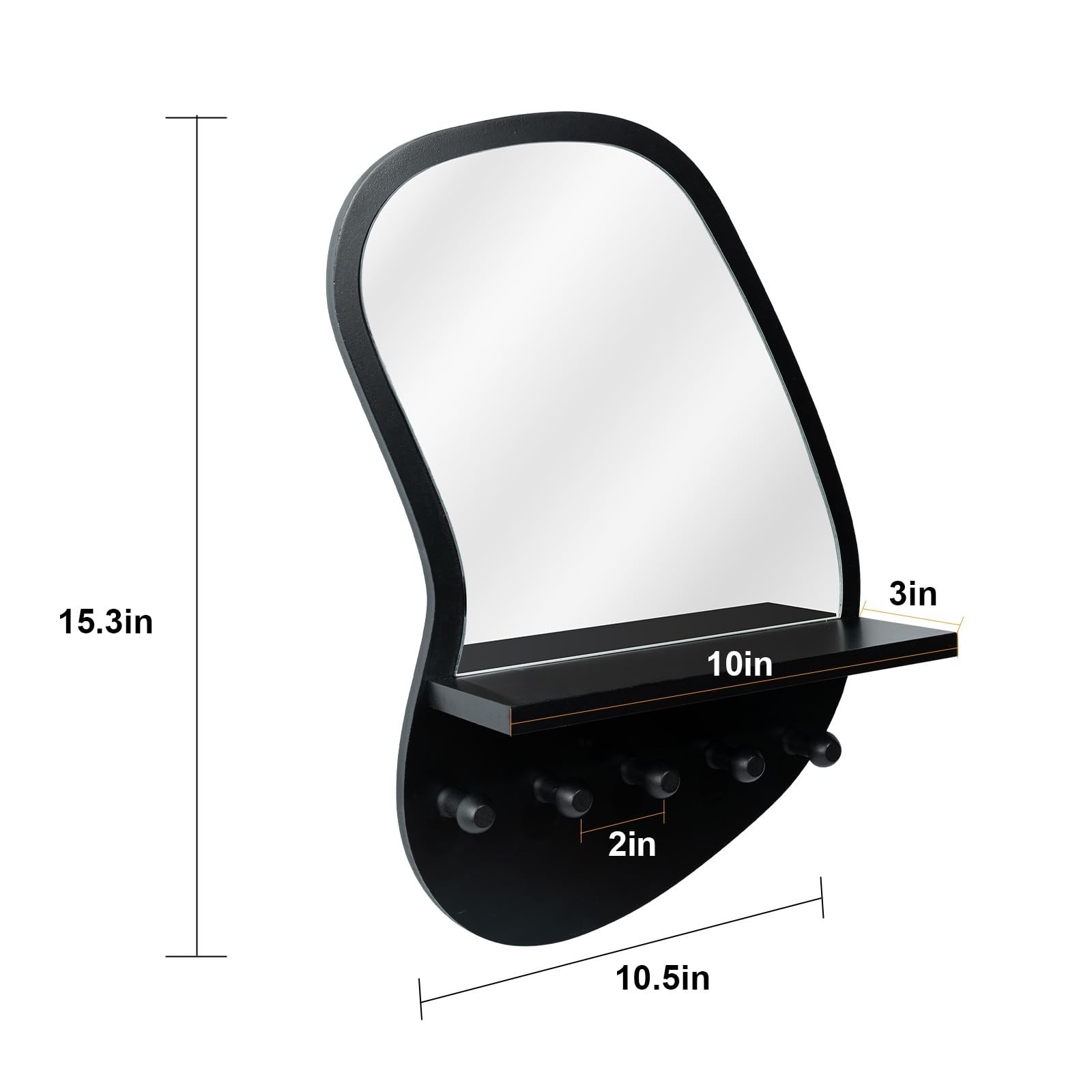 SANY DAYO HOME Wall Mount Wood Frame Irregular Mirror with 5 Wooden Hooks and…