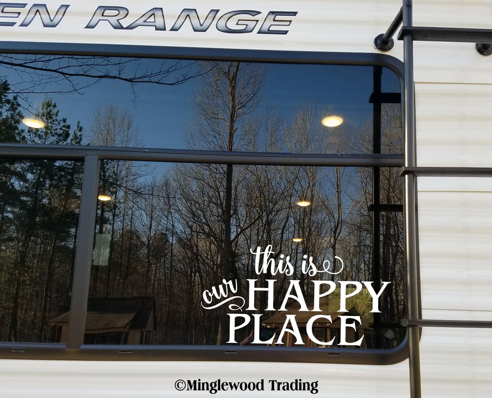 This is Our Happy Place – Vinyl Decal Sticker – Camping Travel Trailer RV Glamp