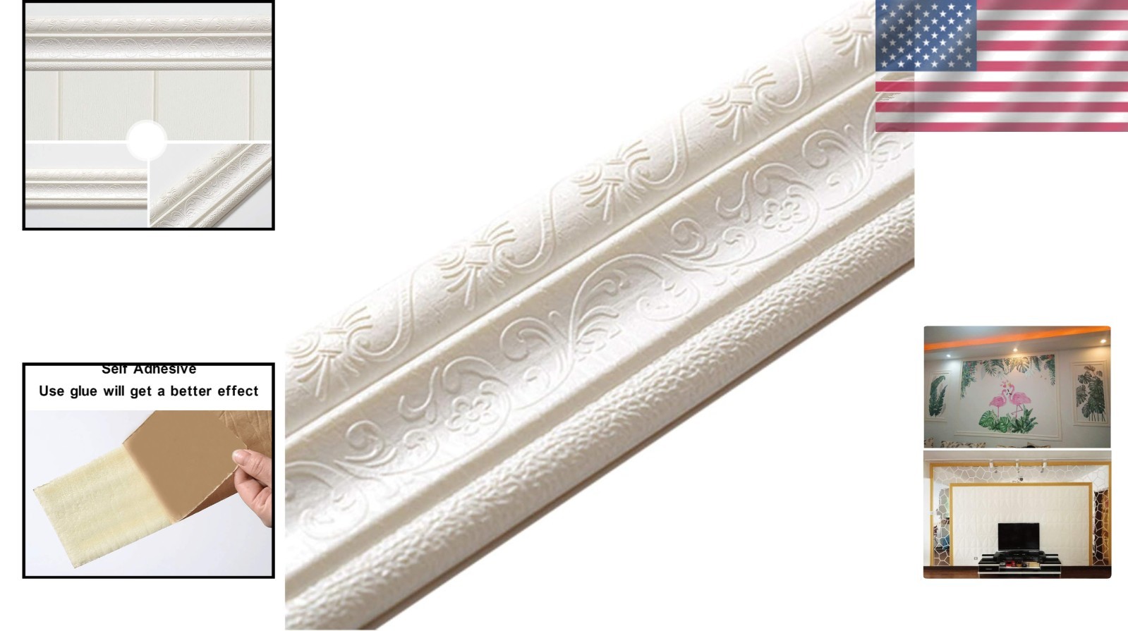 Elegant 3D Self-Adhesive Molding Trim, 90×3 Inch Decorative Wallpaper Border