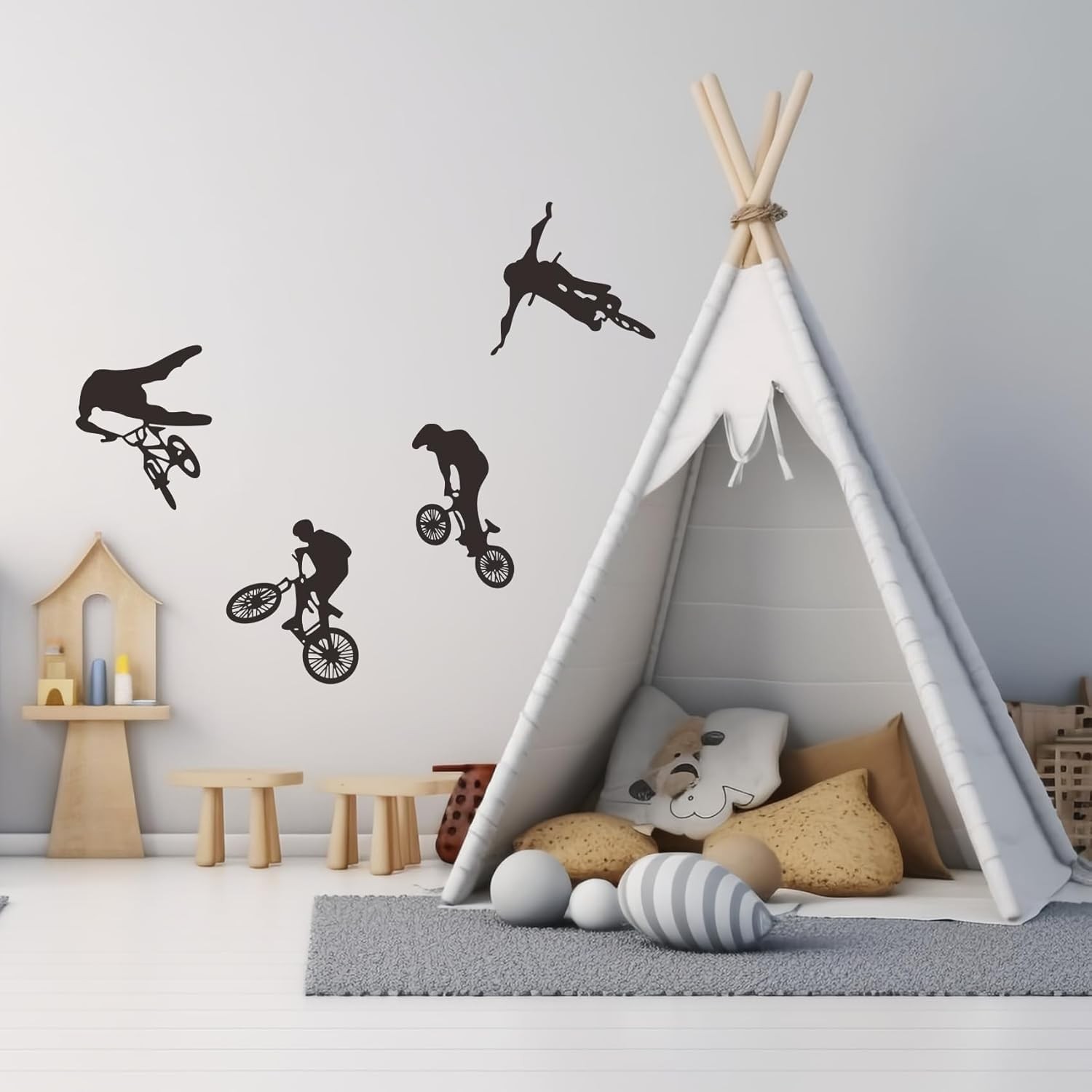 4 Pcs Black BMX Cyclist Jump Bicycle Extreme Sports Bike Rider Wall Decor Sti…