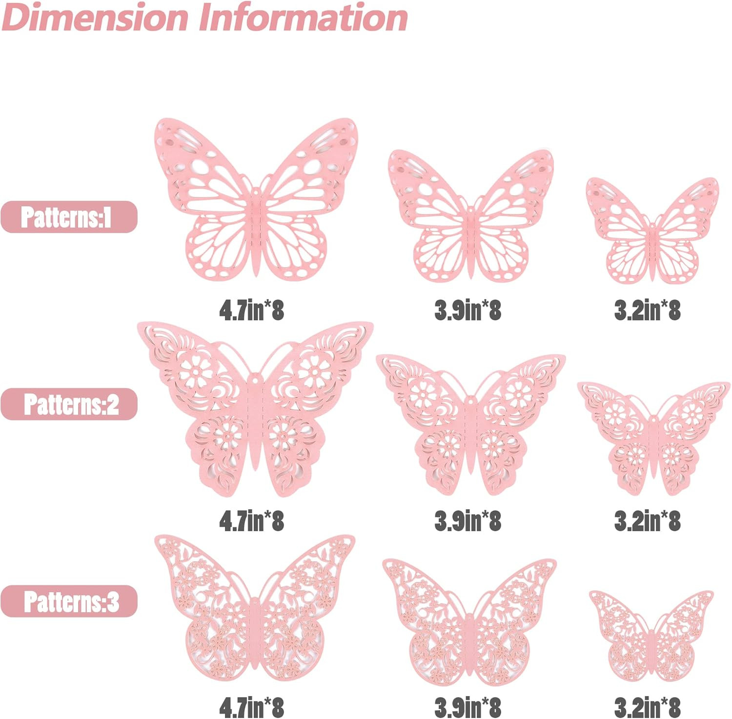 3D Wall Decor, 72 Pcs 3 Sizes 3 Styles, Pink Butterfly Decorations – Removable S