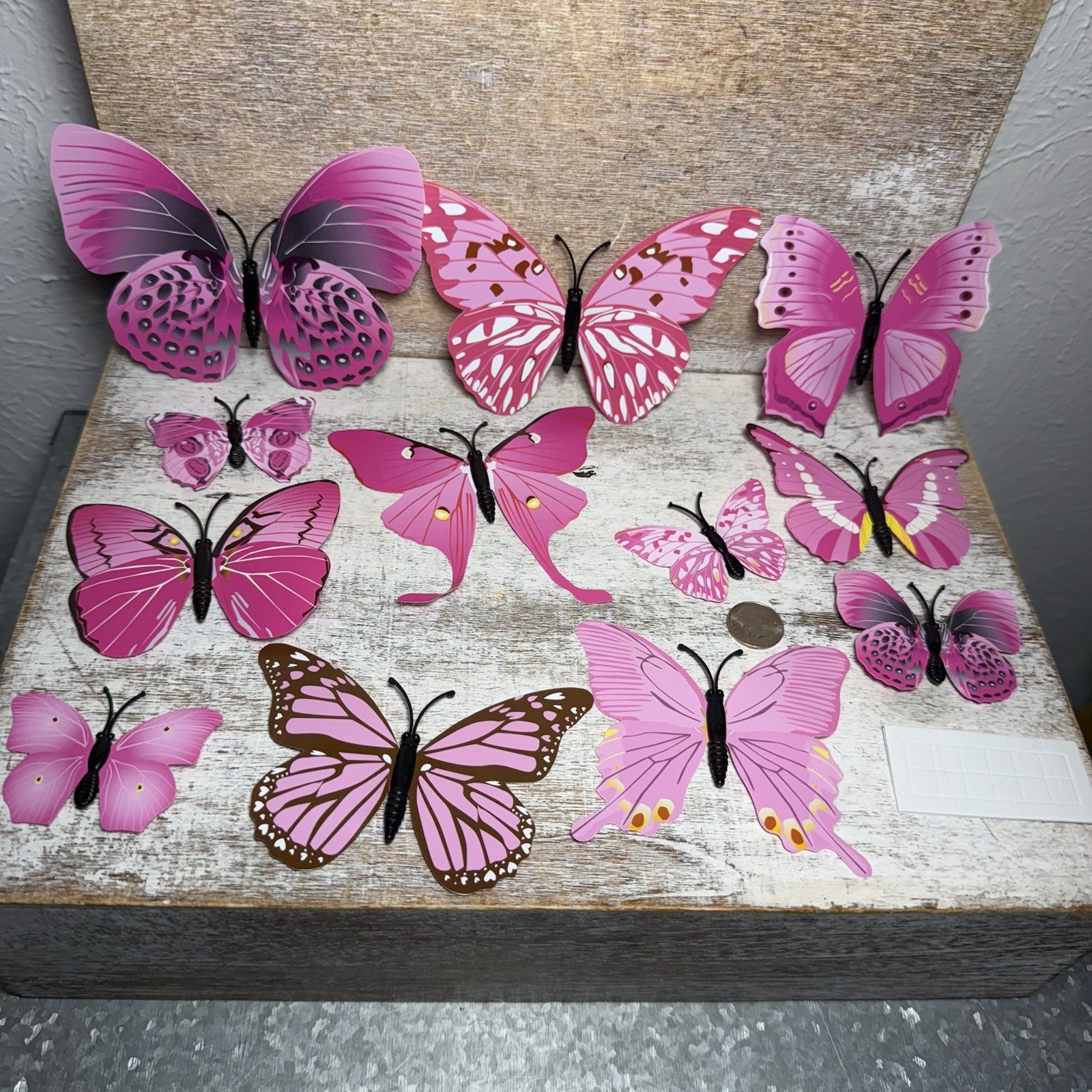 Lot of 12 3D Realistic Butterfly Wall Stickers Different Sizes, Shapes PINK New