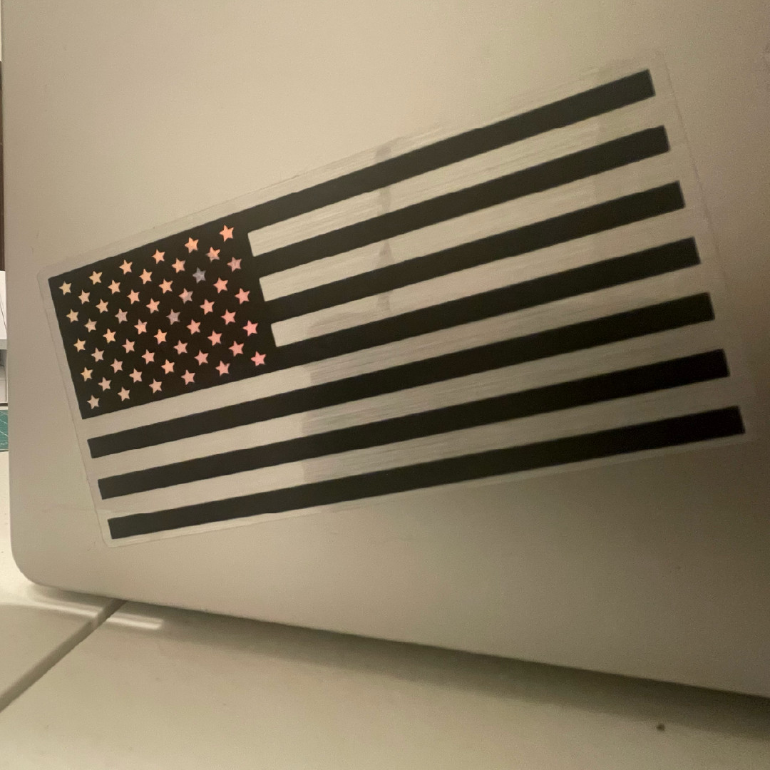 USA Flag Vinyl Sticker – Metallic Look – Glow-in-the-Dark Stars – 4.5"x2.5"