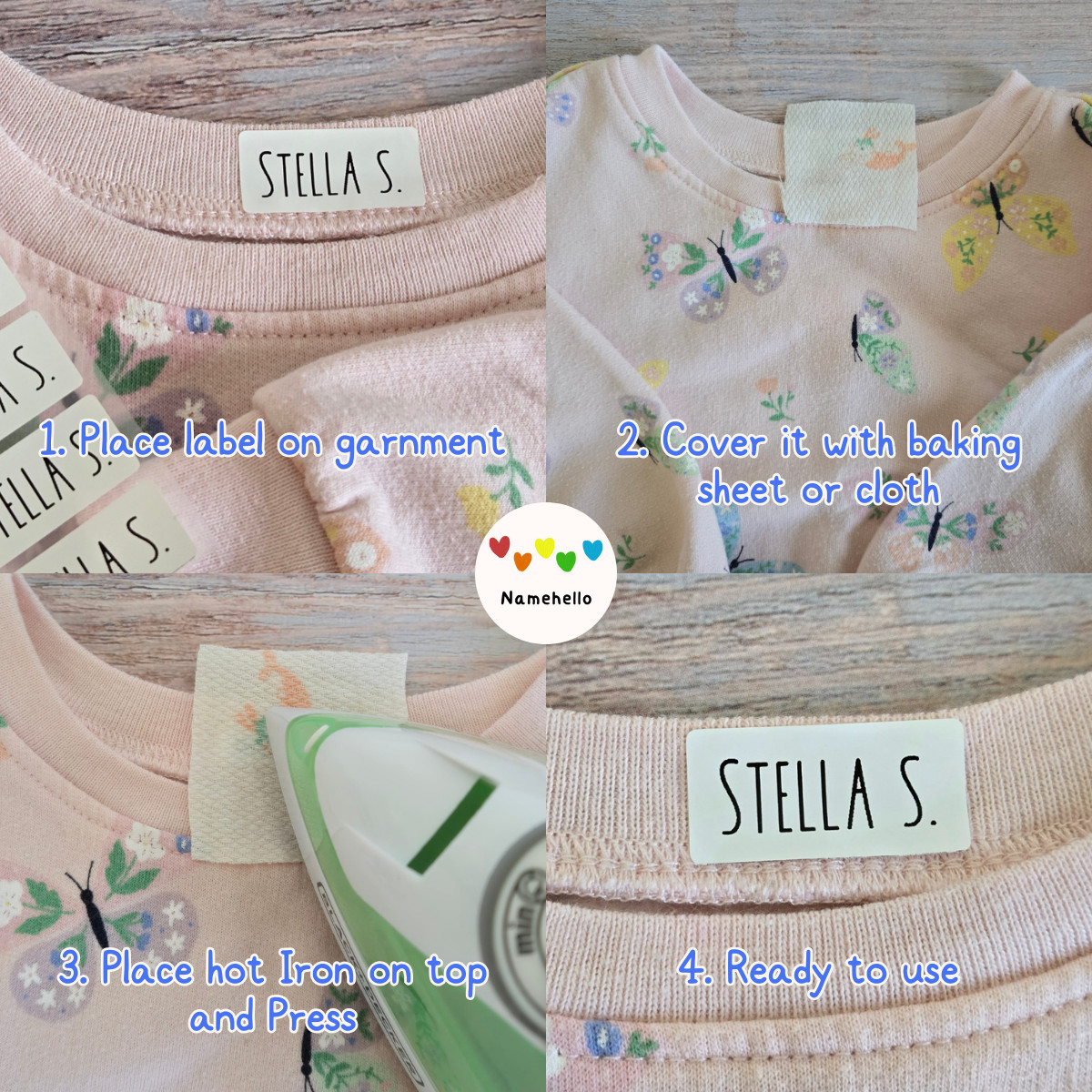48 Iron on Name Label for Clothing & Fabrics, Small Size, Cloth Labels