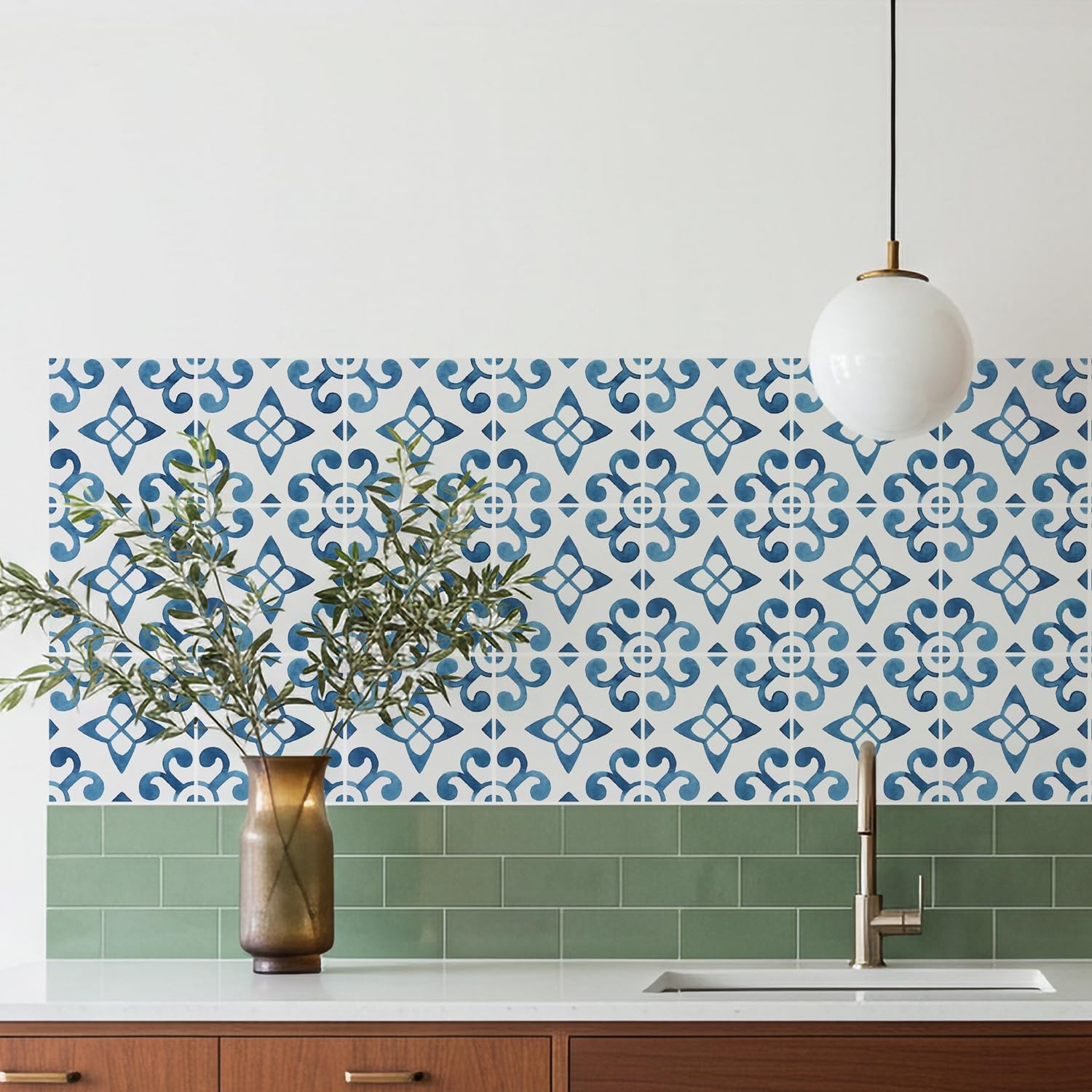16 Pack, 5.9 Inch Tile Decals, Artisan Blue and White Peel and Stick Vinyl fo…