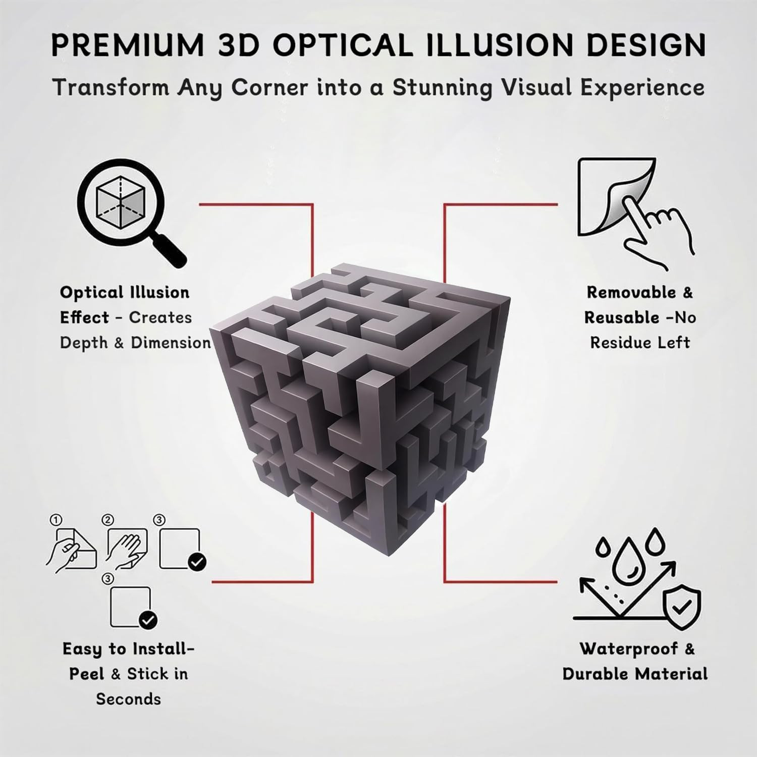 3D Optical Illusion Wall Stickers, 3D Corner Stickers, Modern 3D Visual Home Dec