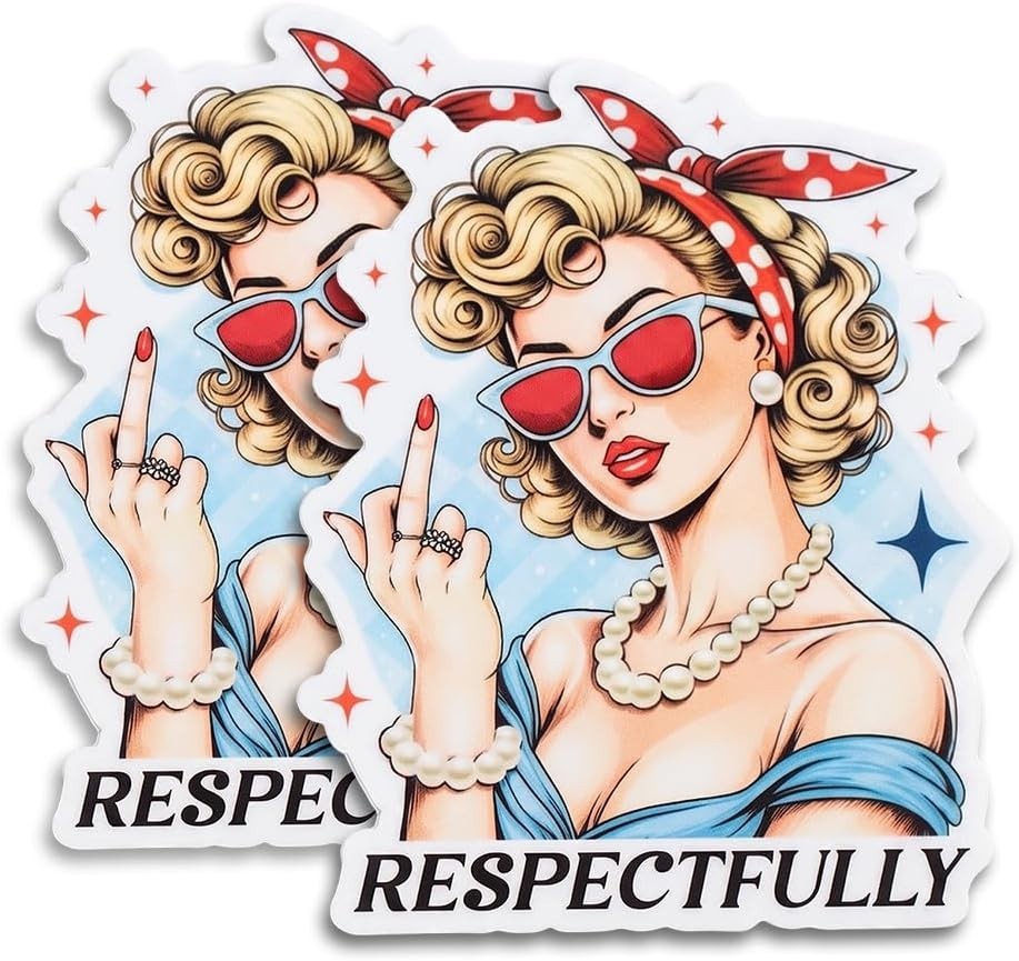 Funny Respectfully Retro Pin-Up 2-Pack Sticker Decal 4"x3.2"