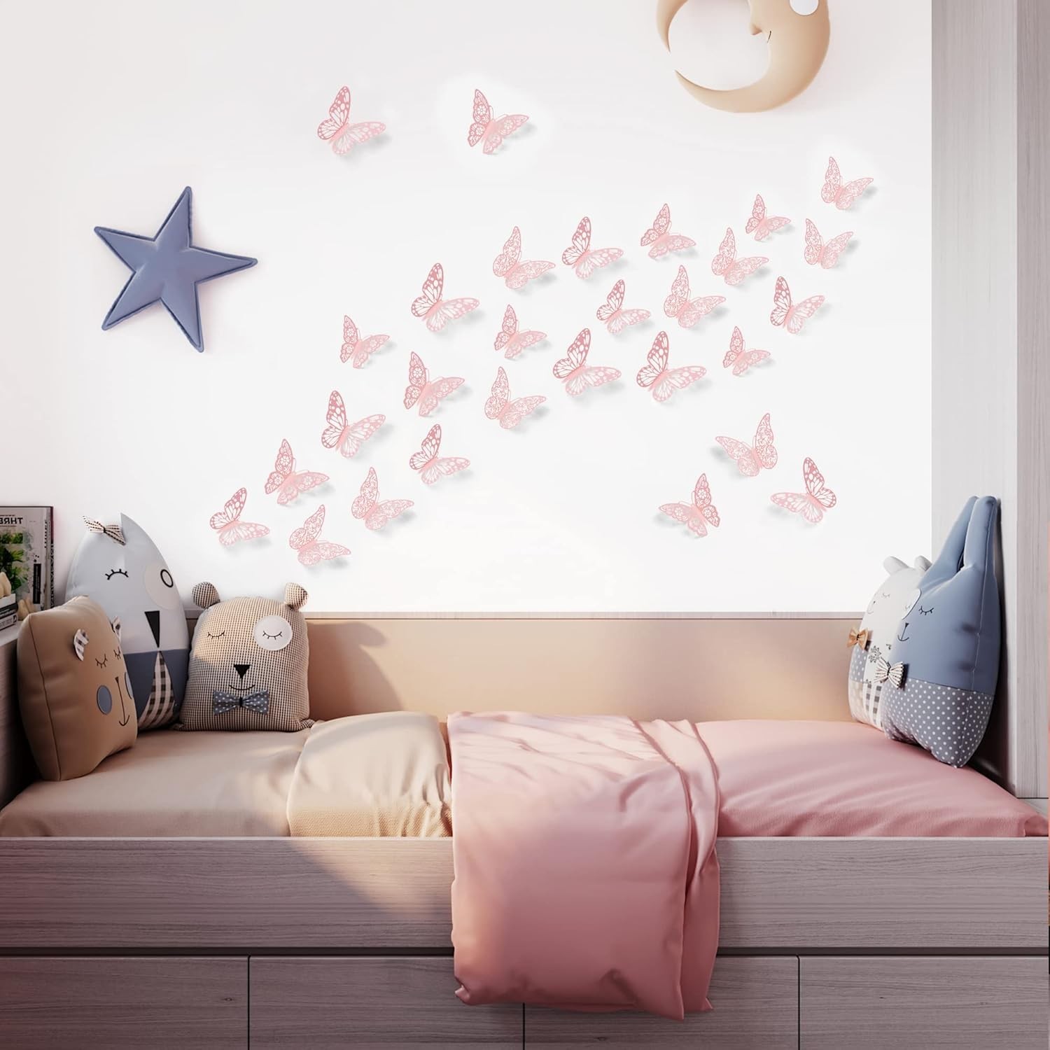 3D Wall Decor, 72 Pcs 3 Sizes 3 Styles, Pink Butterfly Decorations – Removabl…
