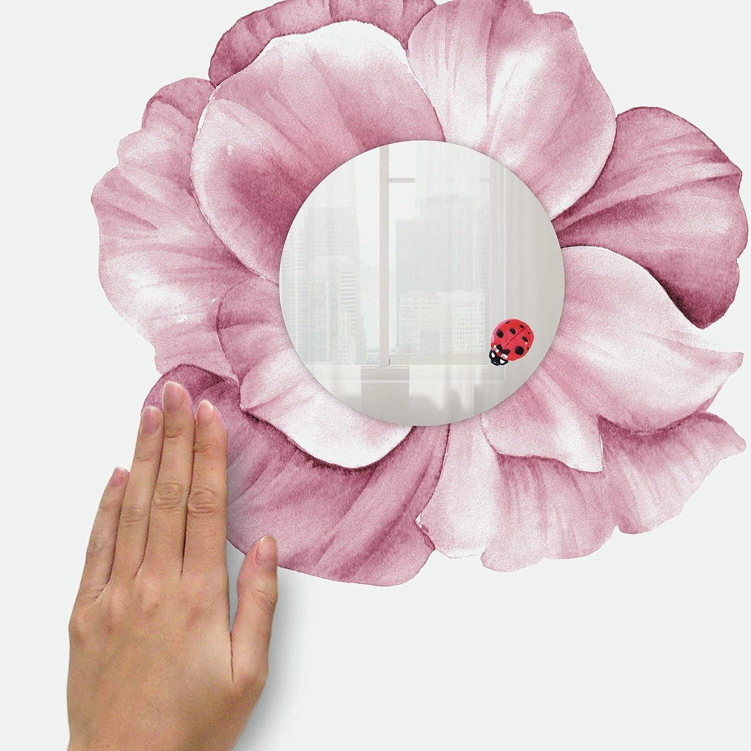 RoomMates Pink Peony Floral Mirror Peel & Stick 8 Wall Decals 13" x 14.3"