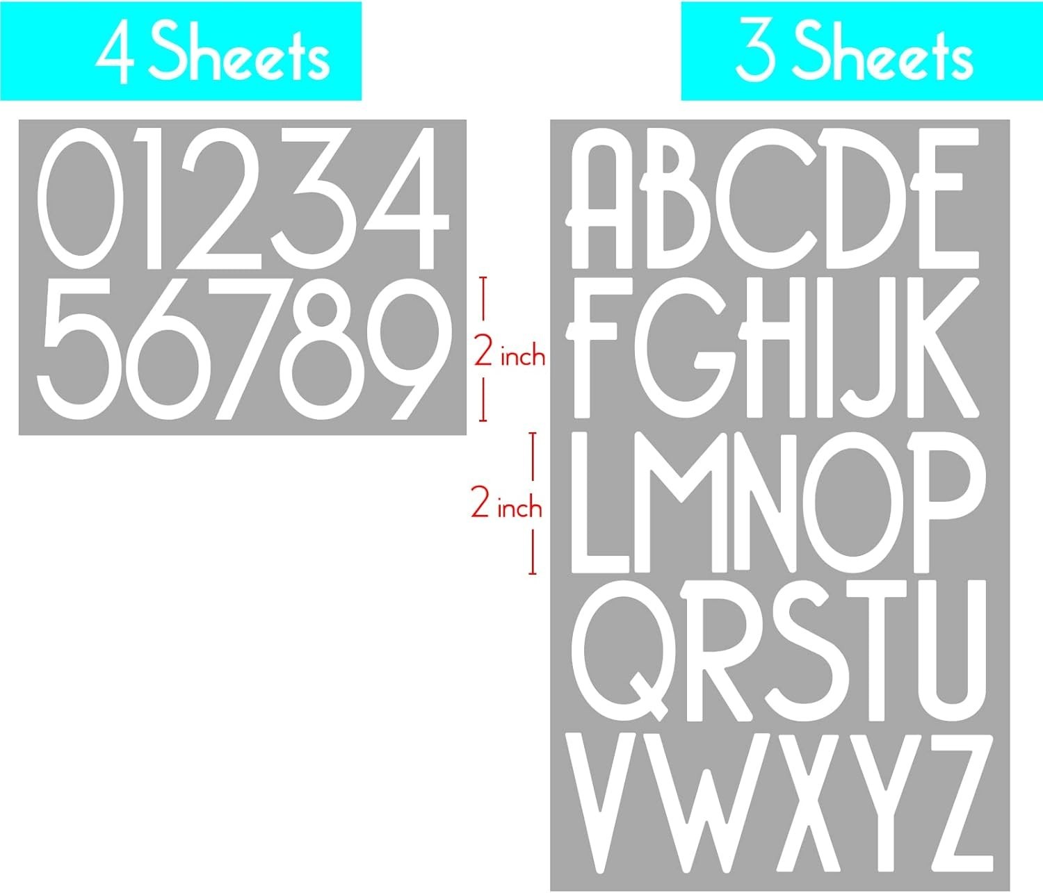 2 Inch Waterproof Vinyl Sticker Letters and Numbers Kit for Outdoor Applications