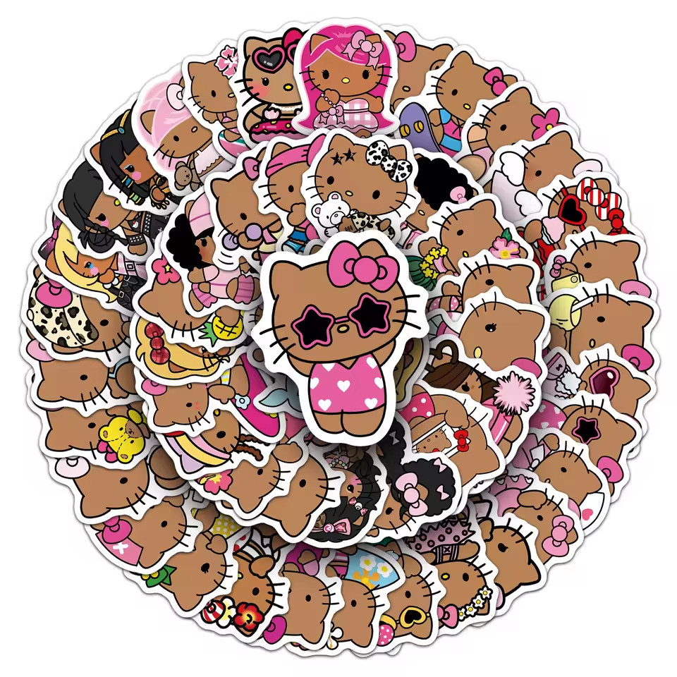 50 HAWAII TANNED HELLO KITTY Stickers, For-Phone, Water Bottle, Laptop, Locker