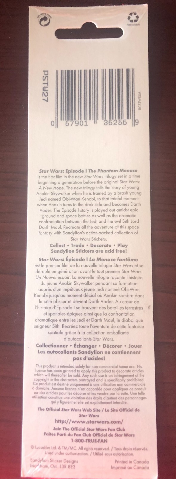 Vintage 1999 Sandylion Star Wars Episode I Obi‑Wan Kenobi StickerSealed LAST ONE